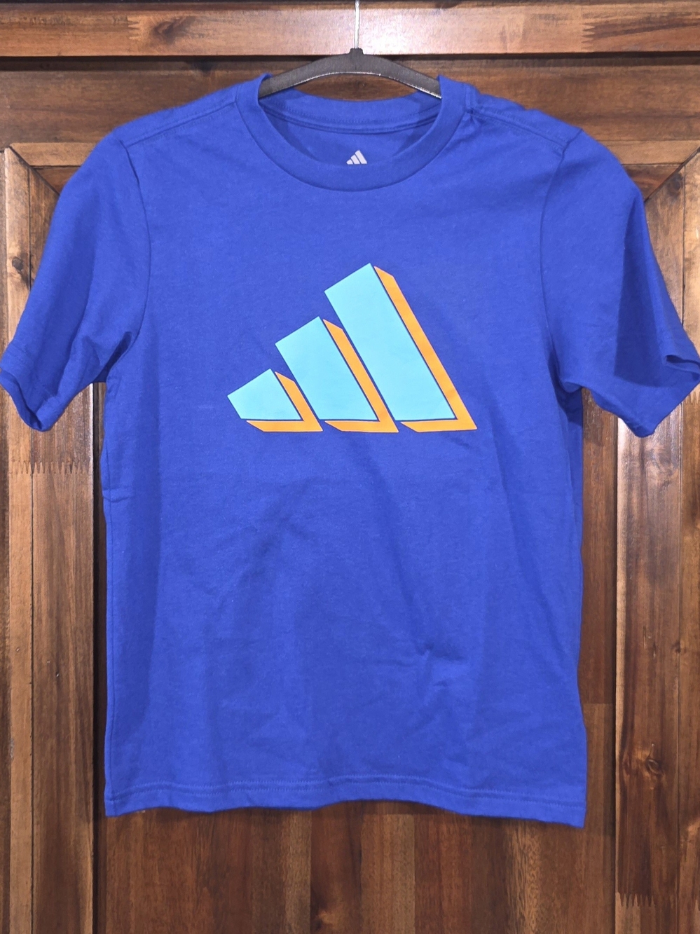 adidas Blue Tee with Aqua and Orange Logo